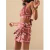 imageMakeMeChic 2 Piece Set for Women Summer Vacation Outfits Boho Halter Crop Tops and Wrap Skirt Shorts SetRed