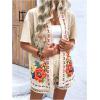 imageMakeMeChic Womens 2 Piece Beach Outfit Floral Open Front Kimono Cardigan and Shorts Matching SetApricot