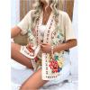 imageMakeMeChic Womens 2 Piece Beach Outfit Floral Open Front Kimono Cardigan and Shorts Matching SetApricot