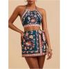 imageMakeMeChic Womens 2 Piece Boho Outfit Floral Halter Crop Tops and Wrap Knot Shorts SetBlack