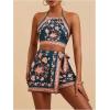 imageMakeMeChic Womens 2 Piece Boho Outfit Floral Halter Crop Tops and Wrap Knot Shorts SetBlack