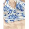 imageMakeMeChic Womens 2 Piece Outfit Floral Ruched Tie Backless Halter Crop Tops and Tiered Ruffle Skirt SetBlue and White