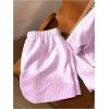imageMakeMeChic Womens 2 Piece Outfit Striped Button Down Sets Casual Long Sleeve Crop Tops and ShortsPink