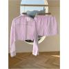 imageMakeMeChic Womens 2 Piece Outfit Striped Button Down Sets Casual Long Sleeve Crop Tops and ShortsPink