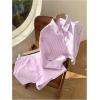 imageMakeMeChic Womens 2 Piece Outfit Striped Button Down Sets Casual Long Sleeve Crop Tops and ShortsPink