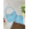 imageMakeMeChic Womens 2 Piece Outfits Striped Halter Tops Mini Shorts Summer Matching SetBlue