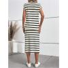 imageMakeMeChic Womens 2 Piece Outfits Striped Round Neck Cap Sleeve Tee Top and Bodycon Midi Skirts SetApricot
