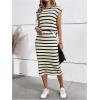 imageMakeMeChic Womens 2 Piece Outfits Striped Round Neck Cap Sleeve Tee Top and Bodycon Midi Skirts SetApricot