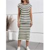 imageMakeMeChic Womens 2 Piece Outfits Striped Round Neck Cap Sleeve Tee Top and Bodycon Midi Skirts SetApricot