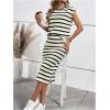 imageMakeMeChic Womens 2 Piece Outfits Striped Round Neck Cap Sleeve Tee Top and Bodycon Midi Skirts SetApricot