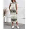 imageMakeMeChic Womens 2 Piece Outfits Striped Round Neck Cap Sleeve Tee Top and Bodycon Midi Skirts SetApricot