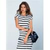 imageMakeMeChic Womens 2 Piece Outfits Striped Round Neck Cap Sleeve Tee Top and Bodycon Midi Skirts SetBlack and White