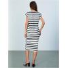 imageMakeMeChic Womens 2 Piece Outfits Striped Round Neck Cap Sleeve Tee Top and Bodycon Midi Skirts SetBlack and White