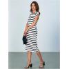 imageMakeMeChic Womens 2 Piece Outfits Striped Round Neck Cap Sleeve Tee Top and Bodycon Midi Skirts SetBlack and White
