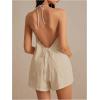 imageMakeMeChic Womens 2 Piece Set Summer Outfits Tie Front Backless Halter Top and Wide Leg Shorts SetApricot