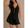 imageMakeMeChic Womens 2 Piece Set Summer Outfits Tie Front Backless Halter Top and Wide Leg Shorts SetBlack