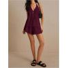 imageMakeMeChic Womens 2 Piece Set Summer Outfits Tie Front Backless Halter Top and Wide Leg Shorts SetBurgundy