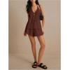 imageMakeMeChic Womens 2 Piece Set Summer Outfits Tie Front Backless Halter Top and Wide Leg Shorts SetCoffee Brown