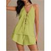 imageMakeMeChic Womens 2 Piece Set Summer Outfits Tie Front Backless Halter Top and Wide Leg Shorts SetLime Green