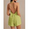 imageMakeMeChic Womens 2 Piece Set Summer Outfits Tie Front Backless Halter Top and Wide Leg Shorts SetLime Green