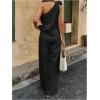 imageMakeMeChic Womens 2 Piece Summer Beach Outfit Linen 3D Floral One Shoulder Tank Tops and Wide Leg Pants SetBlack