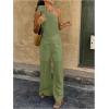 imageMakeMeChic Womens 2 Piece Summer Beach Outfit Linen 3D Floral One Shoulder Tank Tops and Wide Leg Pants SetMint Green
