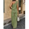 imageMakeMeChic Womens 2 Piece Summer Beach Outfit Linen 3D Floral One Shoulder Tank Tops and Wide Leg Pants SetMint Green