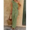 imageMakeMeChic Womens 2 Piece Summer Beach Outfit Linen 3D Floral One Shoulder Tank Tops and Wide Leg Pants SetMint Green