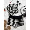 imageMakeMeChic Womens 2 Piece Summer Outfit Striped Strapless Ruched Tube Crop Tops and Shorts SetBlack and White
