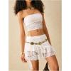 imageMakeMeChic Womens 2 Piece Summer Outfits Floral Lace Bandeau Crop Top and Mini Skirt Matching SetWhite