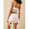 imageMakeMeChic Womens 2 Piece Summer Outfits Floral Lace Bandeau Crop Top and Mini Skirt Matching SetWhite