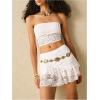 imageMakeMeChic Womens 2 Piece Summer Outfits Floral Lace Bandeau Crop Top and Mini Skirt Matching SetWhite