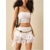 imageMakeMeChic Womens 2 Piece Summer Outfits Floral Lace Bandeau Crop Top and Mini Skirt Matching SetWhite