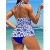 imageMakeMeChic Womens 2 Piece Tankini Sets Floral Halter Tummy Control High Waist Summer SwimsuitBlue and White