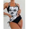imageMakeMeChic Womens 2 Piece Tankini Sets Tropical Print Racer Back Tie Side Beach SwimsuitBlack and White