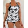 imageMakeMeChic Womens 2 Piece Tankini Sets Tropical Print Racer Back Tie Side Beach SwimsuitBlack and White