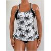 imageMakeMeChic Womens 2 Piece Tankini Sets Tropical Print Racer Back Tie Side Beach SwimsuitBlack and White