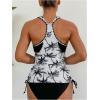 imageMakeMeChic Womens 2 Piece Tankini Sets Tropical Print Racer Back Tie Side Beach SwimsuitBlack and White