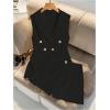 imageMakeMeChic Womens 2 Piece Work Blazer Outfit Sleeveless Button Suit Vest and Shorts Matching SetBlack