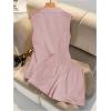 imageMakeMeChic Womens 2 Piece Work Blazer Outfit Sleeveless Button Suit Vest and Shorts Matching SetPink