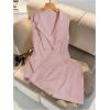 imageMakeMeChic Womens 2 Piece Work Blazer Outfit Sleeveless Button Suit Vest and Shorts Matching SetPink
