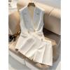imageMakeMeChic Womens 2 Piece Work Blazer Outfit Sleeveless Button Suit Vest and Shorts Matching SetWhite