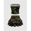 imageMakeMeChic Womens 2 Piece Y2K Outfit Camo Strapless Bandeau Crop Tops and Ruffle Layered Mini Skirt SetMulticolor