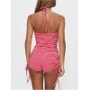 imageMakeMeChic Womens 2 Piece Y2k Outfit Striped V Neck Wrap Halter Tops and Drawstring Side Shorts SetMulticolor