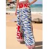 imageMakeMeChic Womens Boho Fish Print Wide Leg Pants Elastic Waist Loose Fit Trousers with PocketsMulticolor