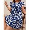 imageMakeMeChic Womens Boho Floral Print Crew Neck Dress Ruffle Trim Sleeveless Flowy Knee Length Summer DressesBlue