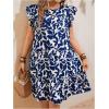 imageMakeMeChic Womens Boho Floral Print Crew Neck Dress Ruffle Trim Sleeveless Flowy Knee Length Summer DressesBlue
