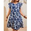 imageMakeMeChic Womens Boho Floral Print Crew Neck Dress Ruffle Trim Sleeveless Flowy Knee Length Summer DressesBlue