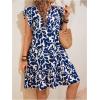 imageMakeMeChic Womens Boho Floral Print Crew Neck Dress Ruffle Trim Sleeveless Flowy Knee Length Summer DressesBlue