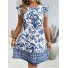 imageMakeMeChic Womens Boho Floral Print Crew Neck Dress Ruffle Trim Sleeveless Flowy Knee Length Summer DressesBlue and White